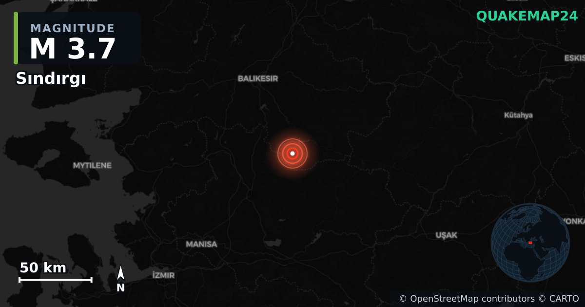 M3.7 earthquake near Sındırgı on Aug 11, 2025 — map of epicenter and shaking intensity | QuakeMap24