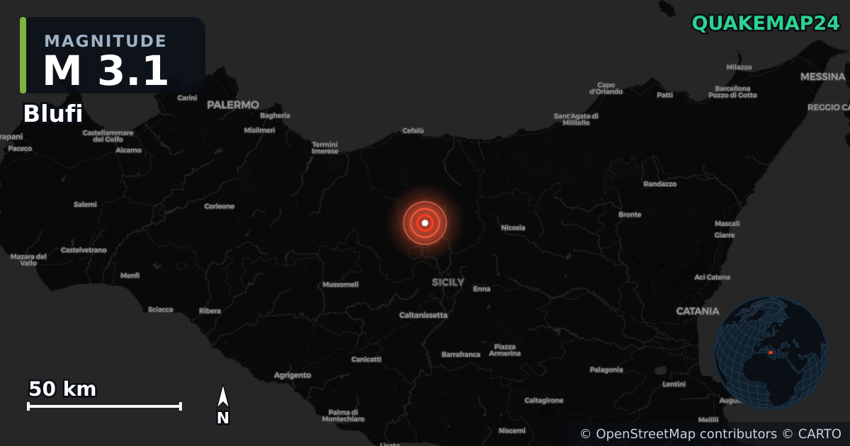 M3.1 earthquake near Blufi on Jan 28, 2026 — map of epicenter and shaking intensity | QuakeMap24