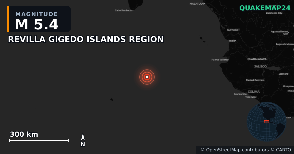 Erdbeben M5,4 bei REVILLA GIGEDO ISLANDS REGION · 2025-05-28 — Karte der Lage des Epizentrums