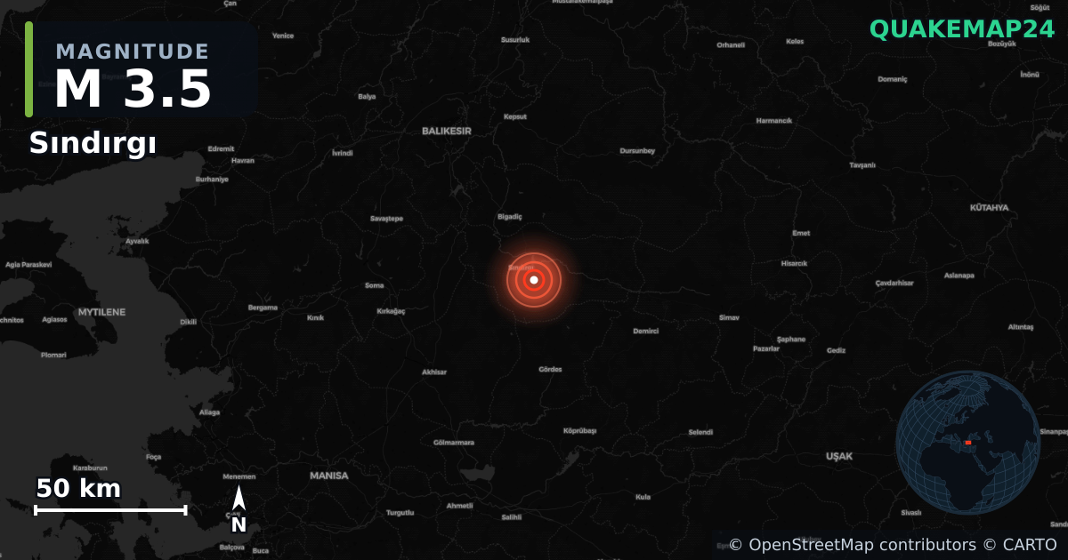 M3.5 earthquake near Sındırgı on Aug 23, 2025 — map of epicenter and shaking intensity | QuakeMap24