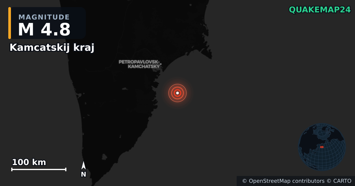 M4.8 earthquake near Kamcatskij kraj on Nov 4, 2025 — map of epicenter and shaking intensity | QuakeMap24