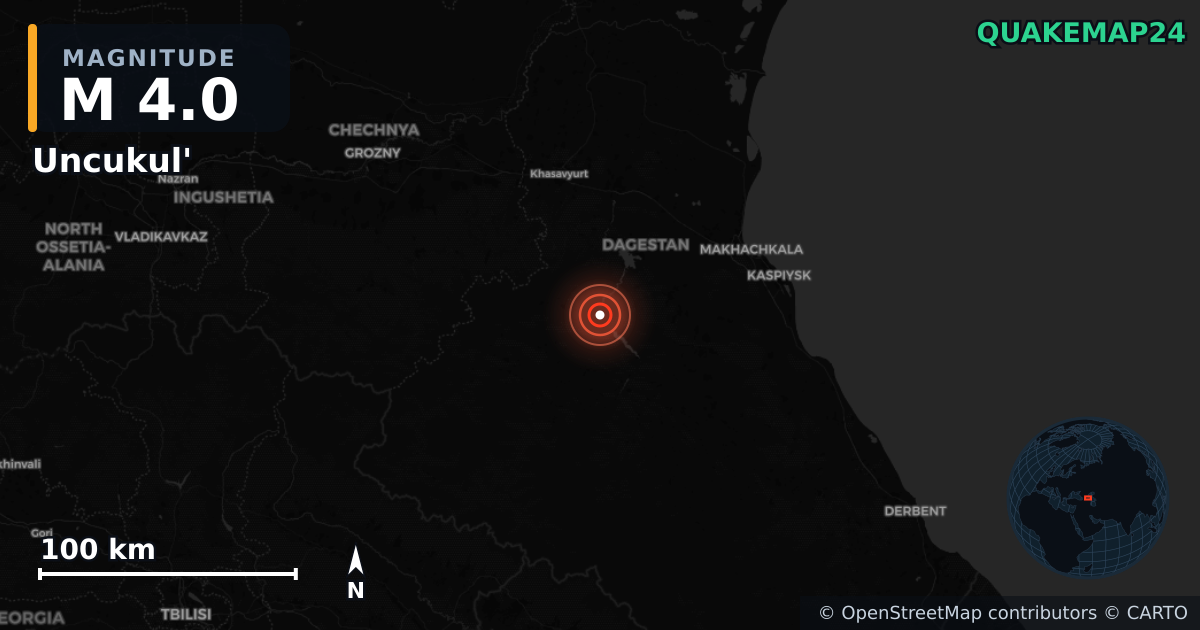 M4.0 earthquake near Uncukul' on Mar 1, 2026 — map of epicenter and shaking intensity | QuakeMap24