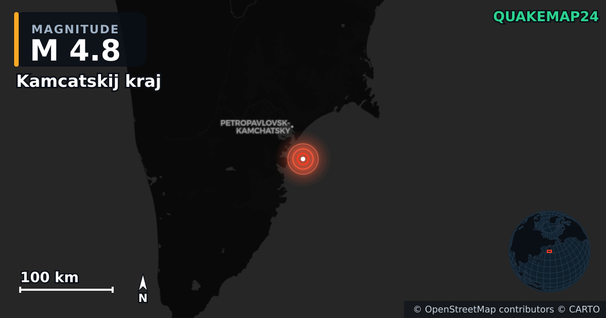 M4.8 earthquake near Kamcatskij kraj on Jan 6, 2026 — map of epicenter and shaking intensity | QuakeMap24