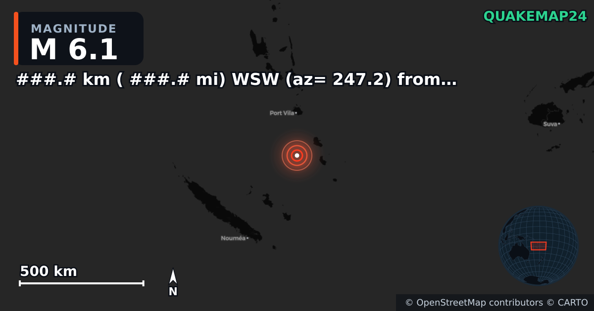 M6.1 earthquake near ###.# km ( ###.# mi) WSW (az= 247.2) from Fortuna Foothills, AZ on Mar 20, 2026 — map of epicenter and shaking intensity | QuakeMap24