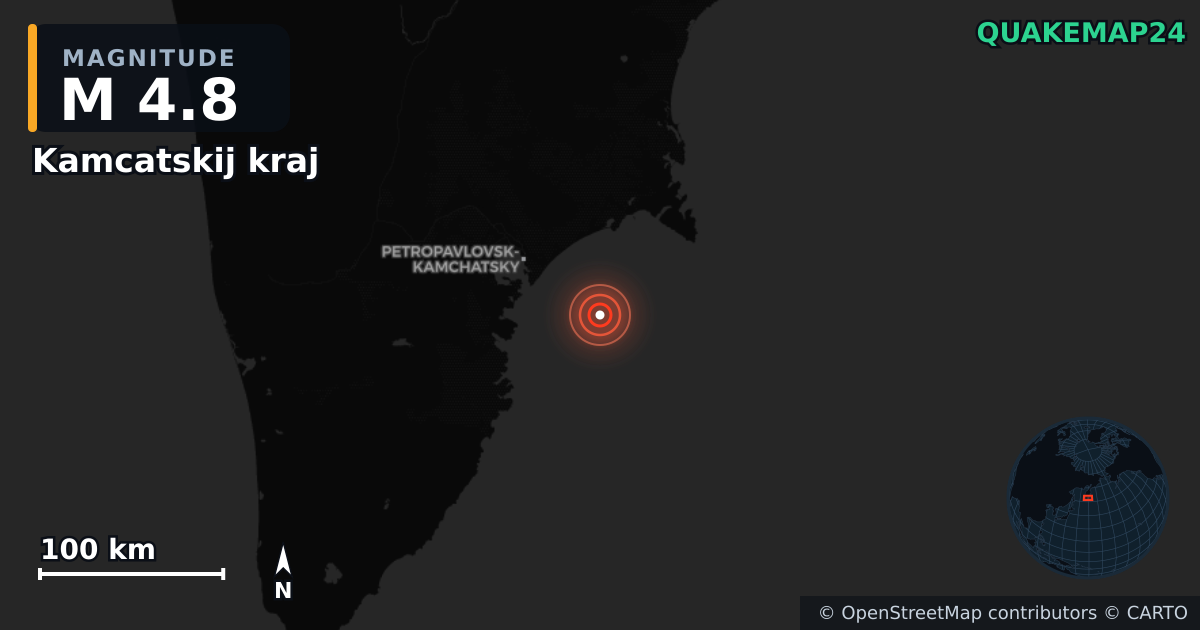 M4.8 earthquake near Kamcatskij kraj on Aug 3, 2025 — map of epicenter and shaking intensity | QuakeMap24