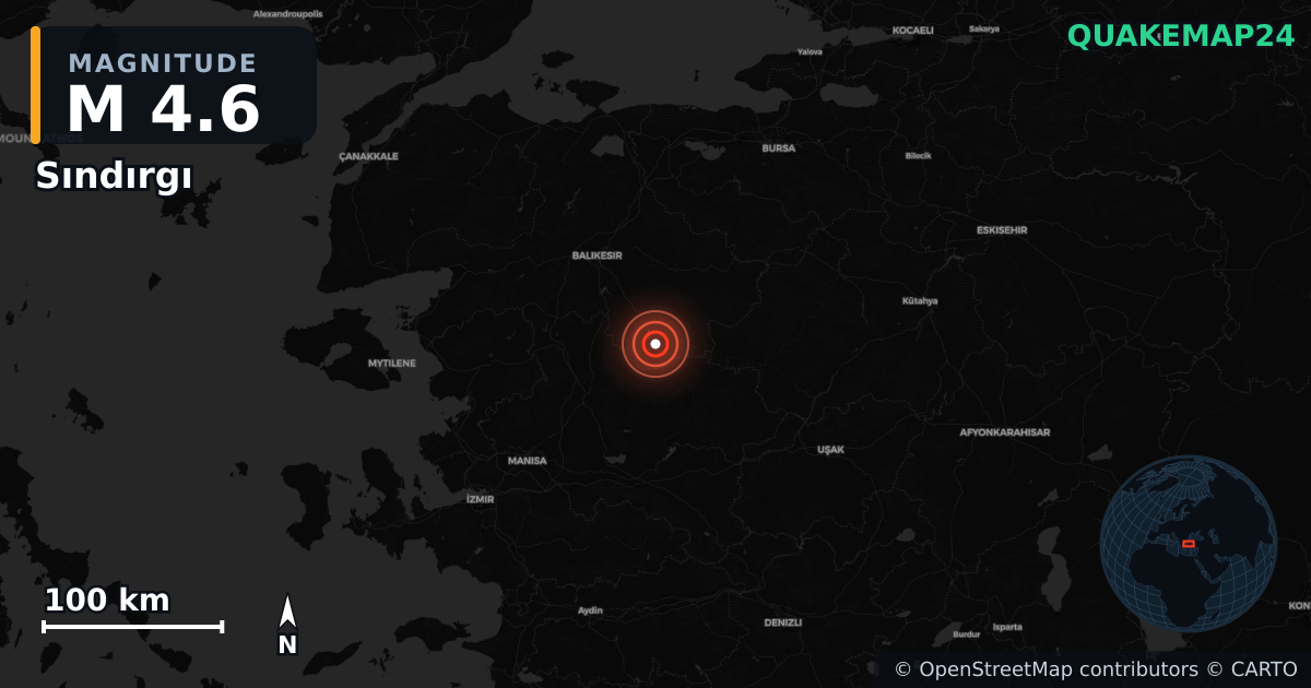 M4.6 earthquake near Sındırgı on Sep 23, 2025 — map of epicenter and shaking intensity | QuakeMap24