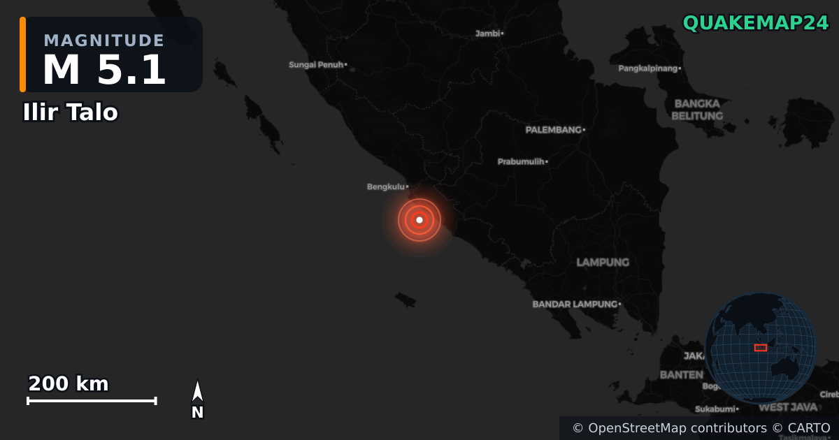 Erdbeben M5,1 bei Ilir Talo, Bengkulu (Indonesien) — Karte der Lage des Epizentrums