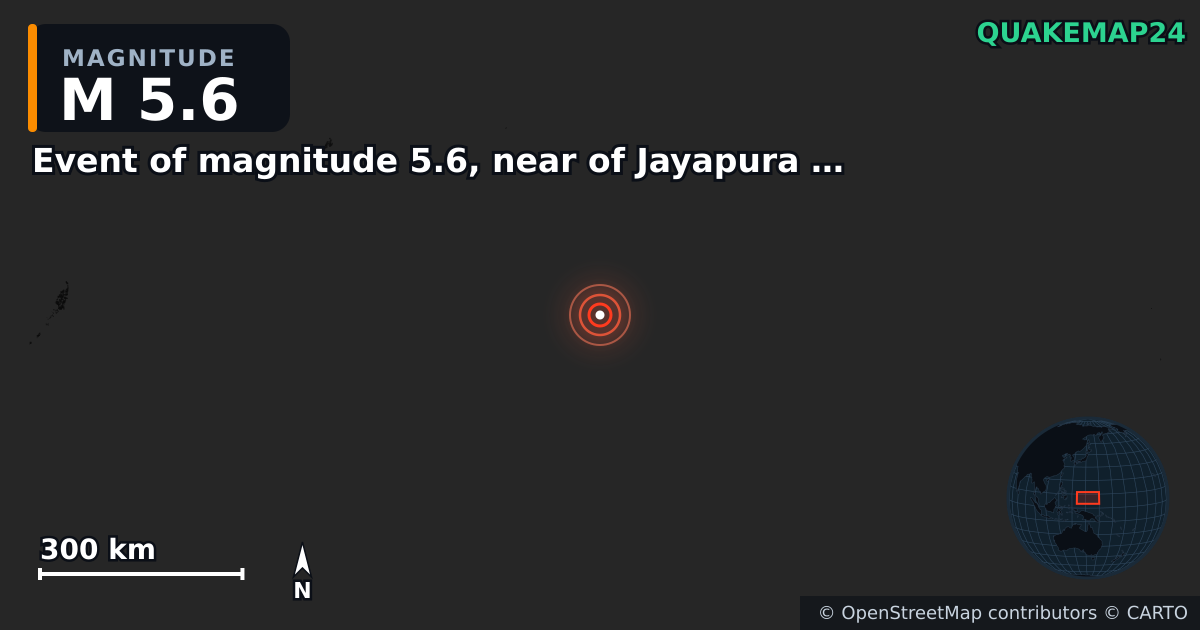 Erdbeben M5,6 bei Event of magnitude 5.6, near of Jayapura (Monde) — Karte der Lage des Epizentrums