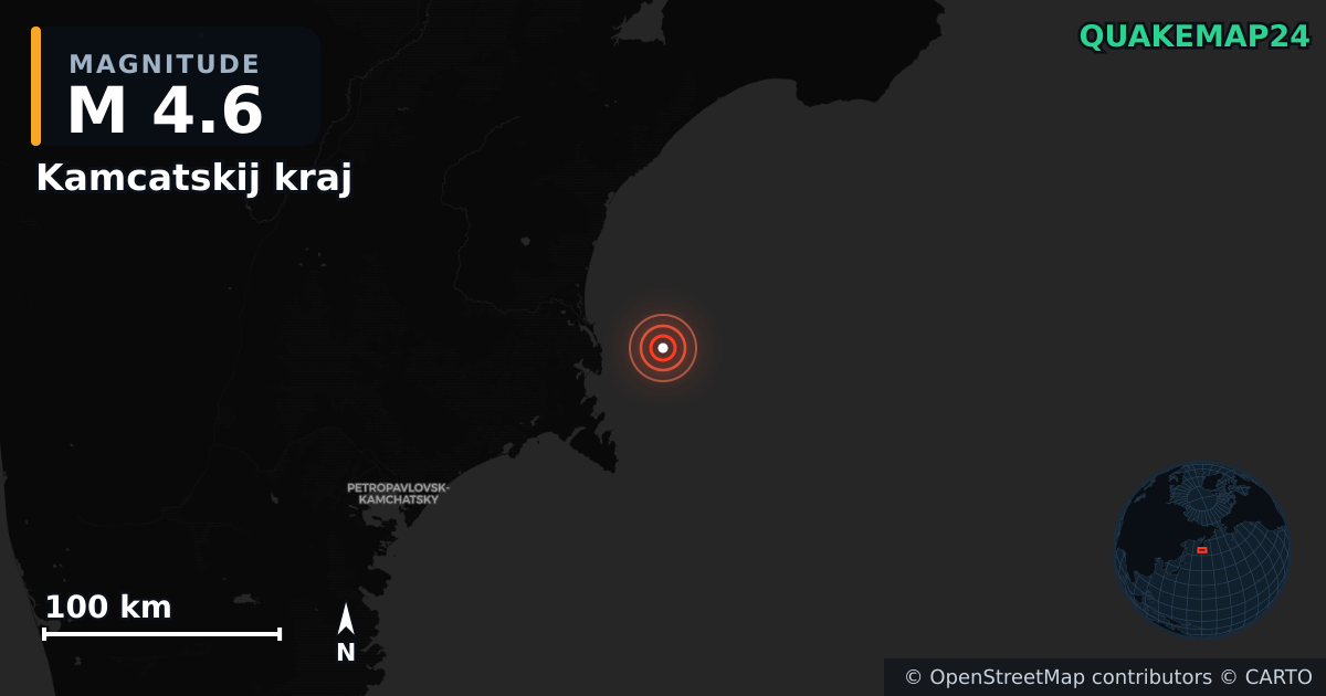 M4.6 earthquake near Kamcatskij kraj on Sep 27, 2025 — map of epicenter and shaking intensity | QuakeMap24