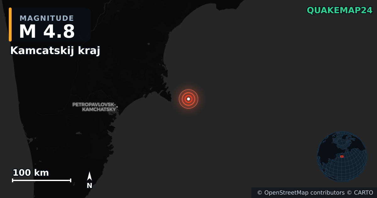 M4.8 earthquake near Kamcatskij kraj on Oct 27, 2025 — map of epicenter and shaking intensity | QuakeMap24
