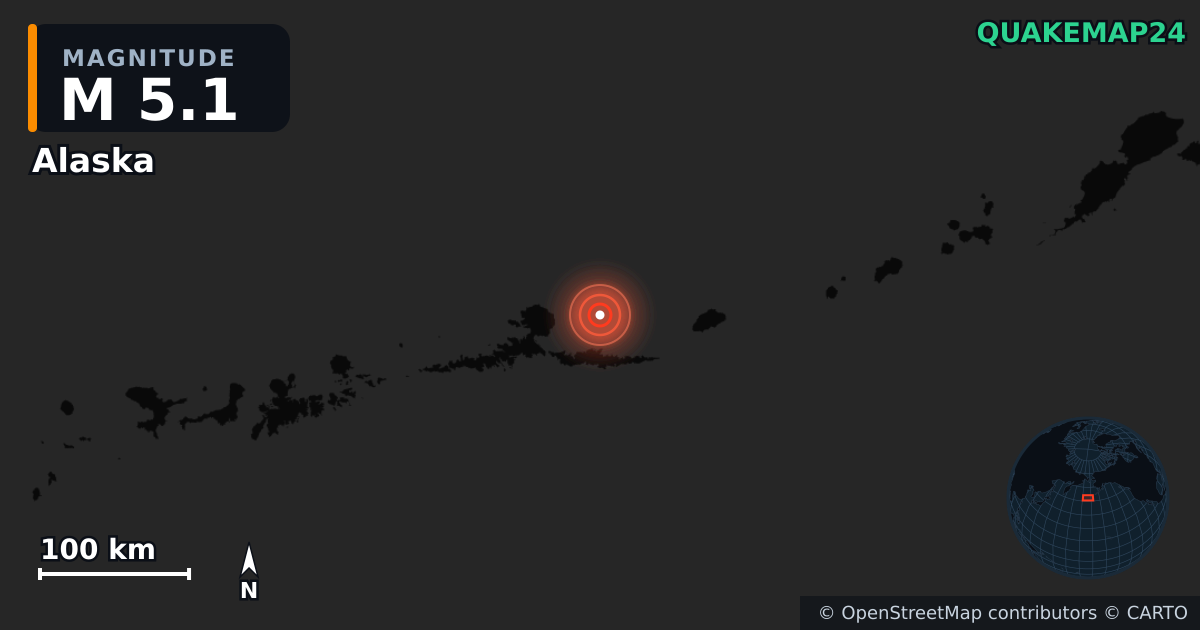 M5.1 earthquake near Alaska on May 30, 2025 — map of epicenter and shaking intensity | QuakeMap24