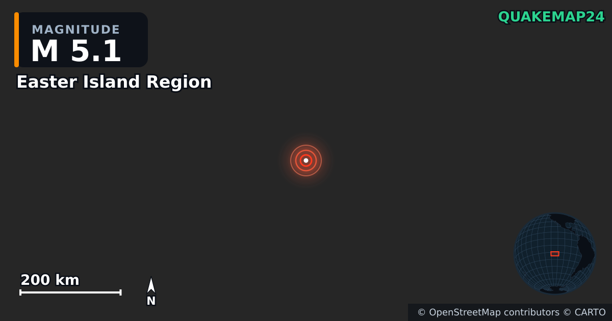 M5.1 Earthquake near Easter Island Region · 2025-10-14 — Map showing the location of the epicenter