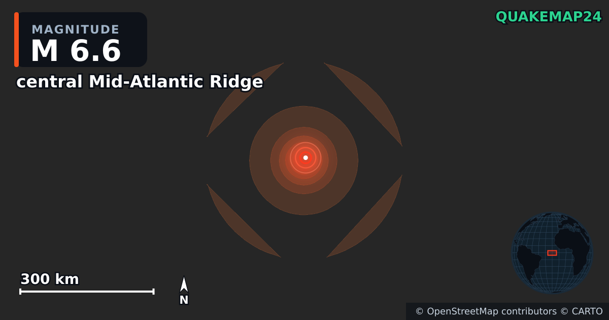 M6.6 Earthquake near central Mid-Atlantic Ridge · 2026-06-17 — Map showing the location of the epicenter