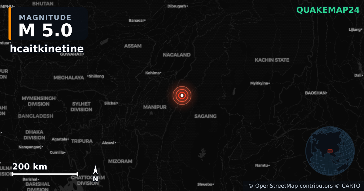 M5.0 earthquake near hcaitkinetine on Sep 30, 2025 — map of epicenter and shaking intensity | QuakeMap24