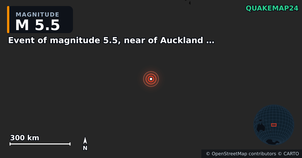 Σεισμός M5,5 κοντά στο Event of magnitude 5.5, near of Auckland (Monde) · 2026-02-17 — Χάρτης της θέσης του επικέντρου