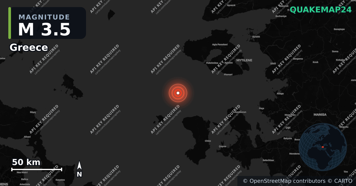 M3.5 earthquake near Greece on Aug 31, 2026 — map of epicenter and shaking intensity | QuakeMap24