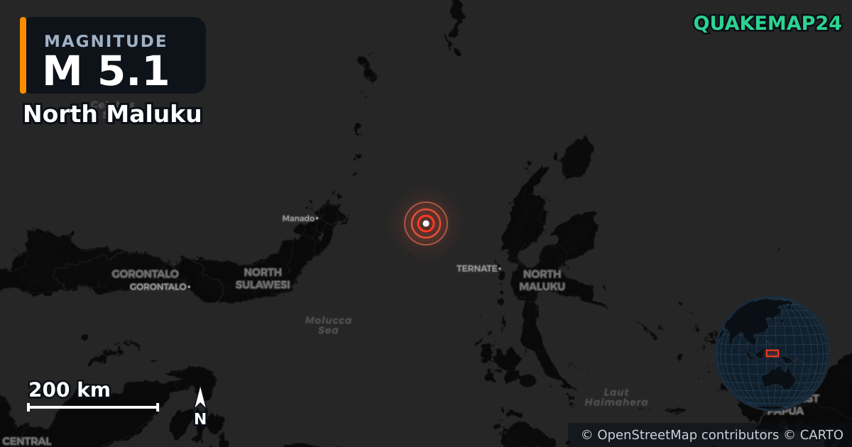 Terremoto de M5,1 cerca de North Maluku (Indonesia) · 2026-10-10 — Mapa de la ubicación del epicentro