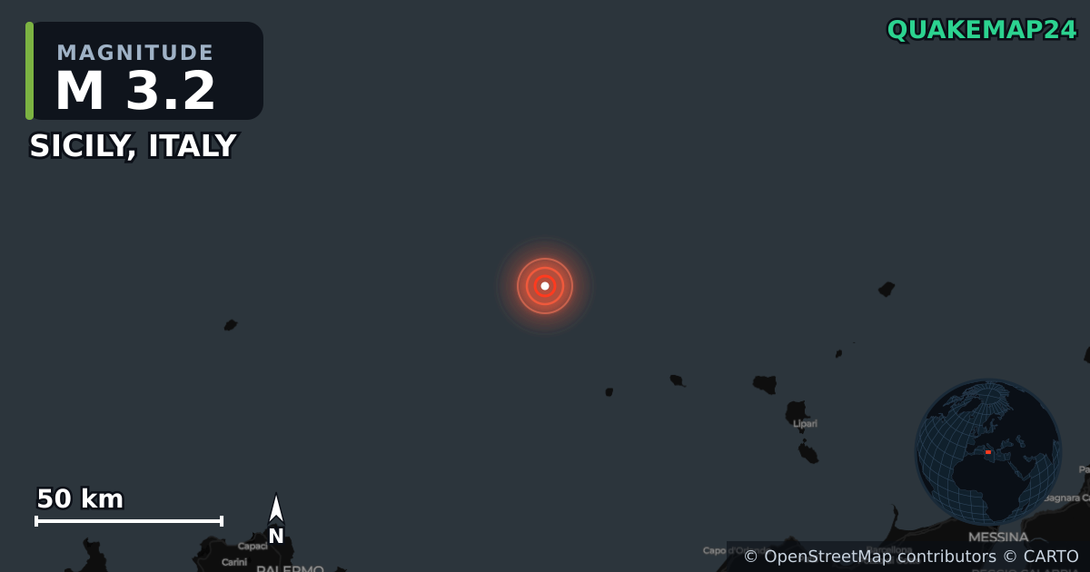 Sismo de M3,2 perto de SICILY, ITALY · 2026-10-23 — Mapa da localização do epicentro