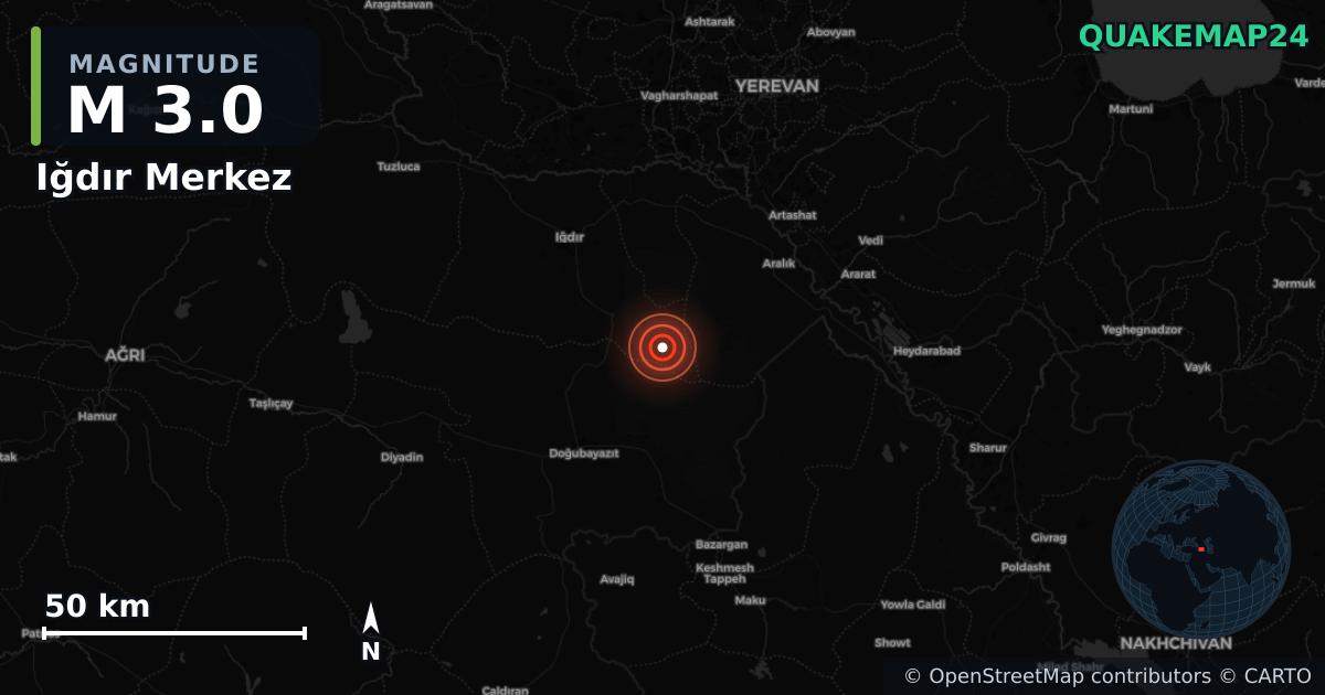 Sismo de M3,0 perto de Iğdır Merkez, Iğdır (Turquia) · 2026-05-24 — Mapa da localização do epicentro