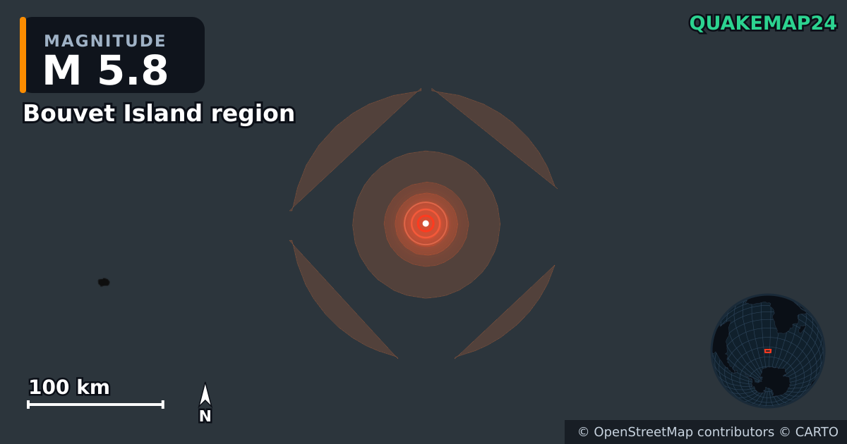 M5.8 Earthquake near Bouvet Island region · 2026-10-24 — Map showing the location of the epicenter