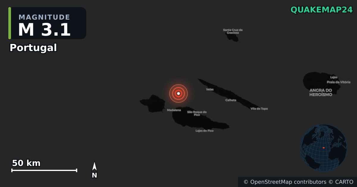 M3.1 earthquake near Portugal on Jul 6, 2026 — map of epicenter and shaking intensity | QuakeMap24