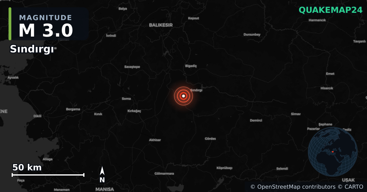 M3.0 earthquake near Sındırgı on Aug 29, 2025 — map of epicenter and shaking intensity | QuakeMap24