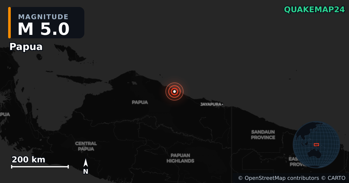 M5.0 earthquake near Papua on Nov 1, 2025 — map of epicenter and shaking intensity | QuakeMap24