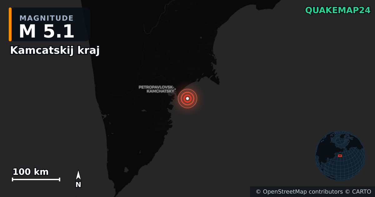 M5.1 earthquake near Kamcatskij kraj on Nov 3, 2025 — map of epicenter and shaking intensity | QuakeMap24