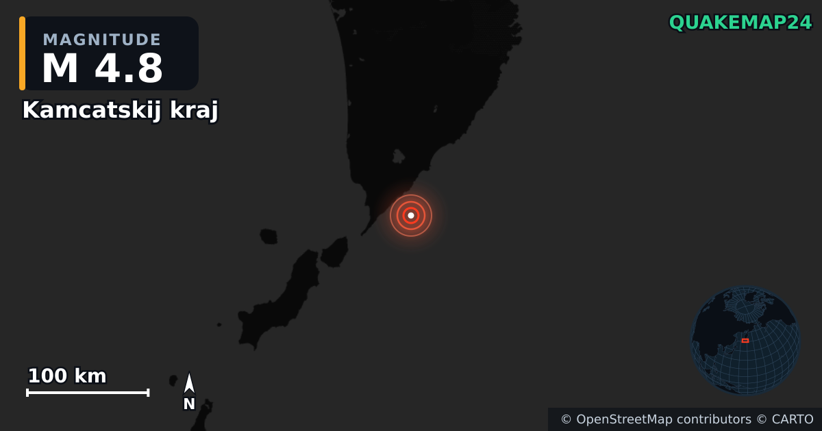 M4.8 earthquake near Kamcatskij kraj on Aug 5, 2025 — map of epicenter and shaking intensity | QuakeMap24