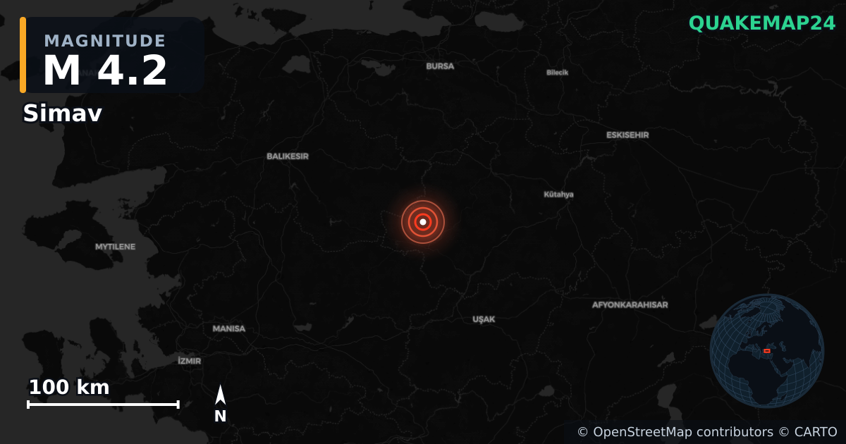 M4.2 earthquake near Simav on Oct 4, 2025 — map of epicenter and shaking intensity | QuakeMap24