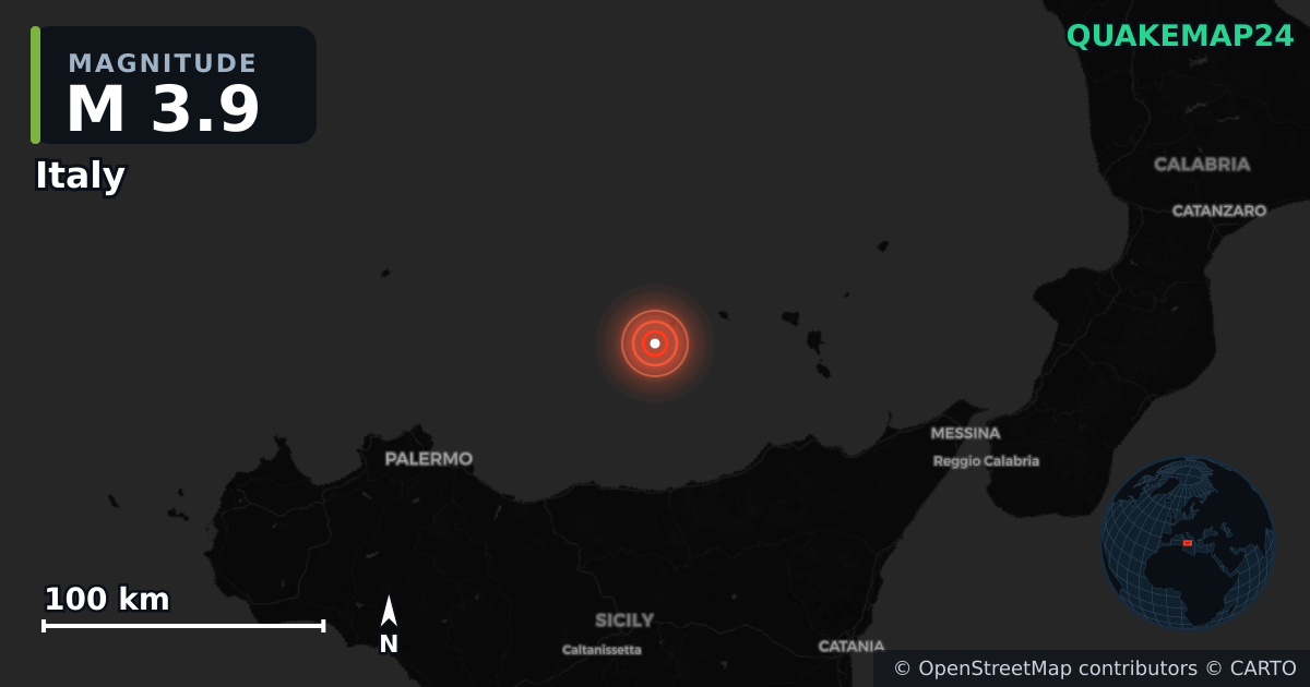 M3.9 earthquake near Italy on May 27, 2026 — map of epicenter and shaking intensity | QuakeMap24