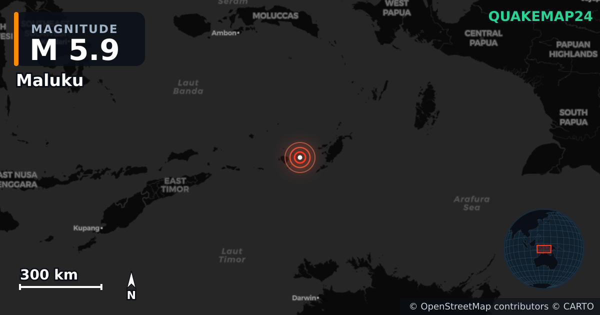 Erdbeben M5,9 bei Maluku (Indonesien) — Karte der Lage des Epizentrums