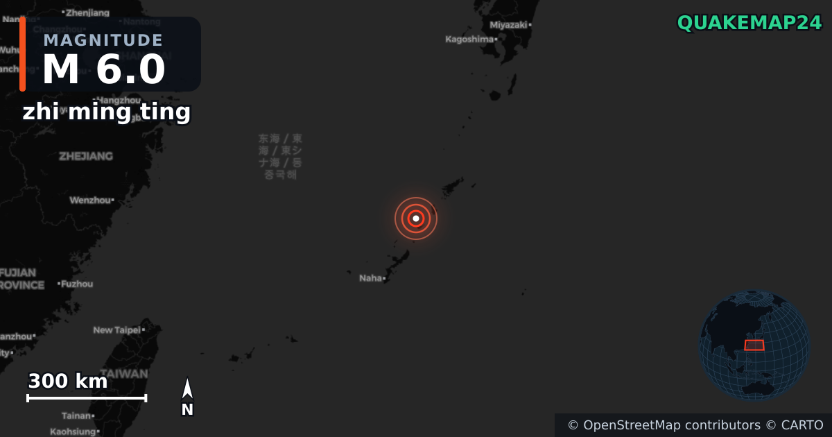 M6.0 earthquake near zhi ming ting on May 20, 2026 — map of epicenter and shaking intensity | QuakeMap24