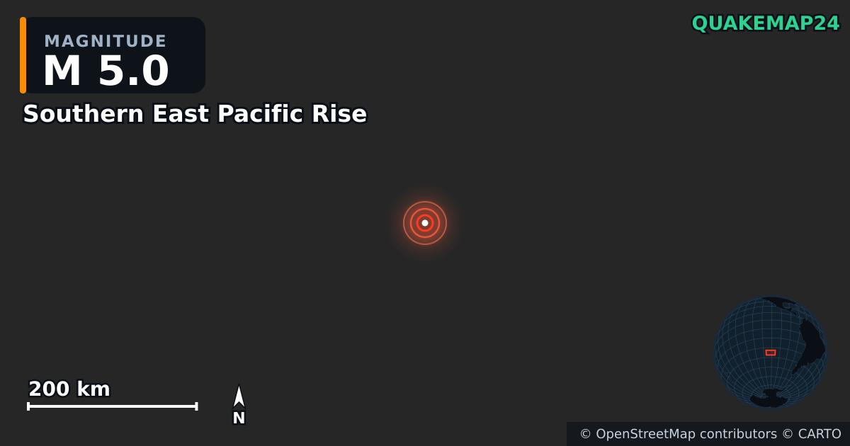 M5.0 Earthquake near Southern East Pacific Rise · 2025-05-16 — Map showing the location of the epicenter