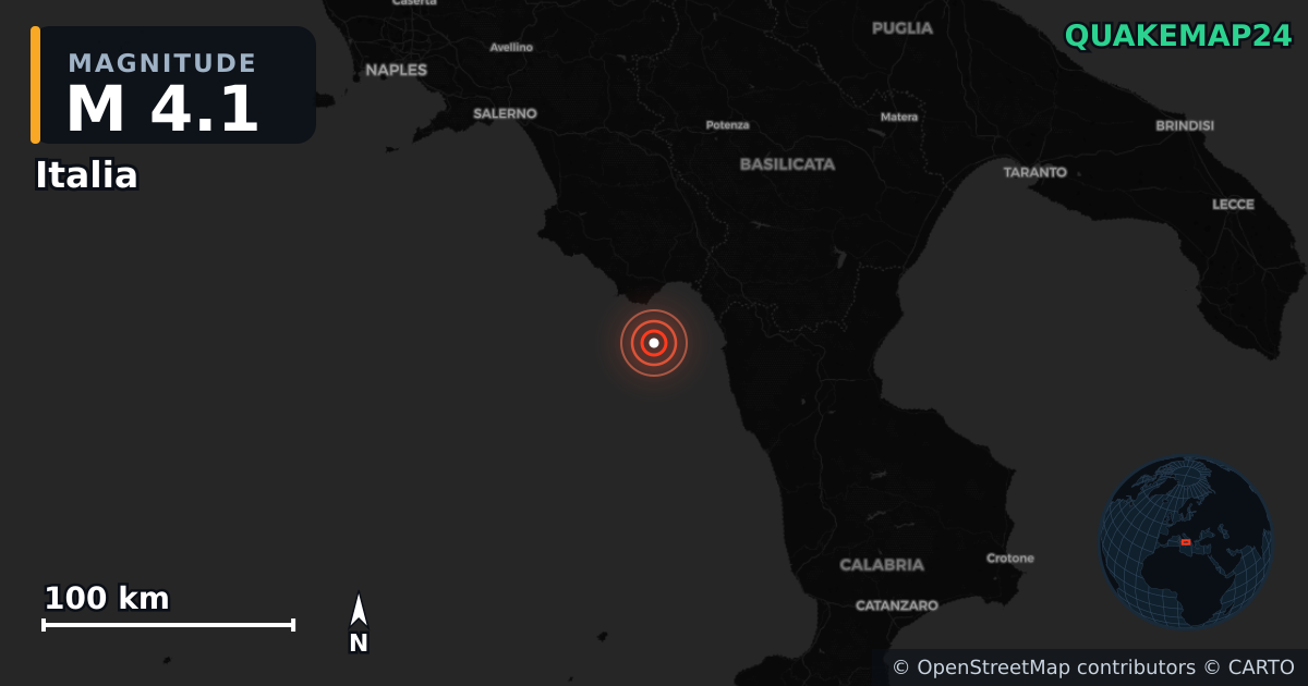 Sismo de M4,1 perto de Italia (Itália) · 2026-05-05 — Mapa da localização do epicentro