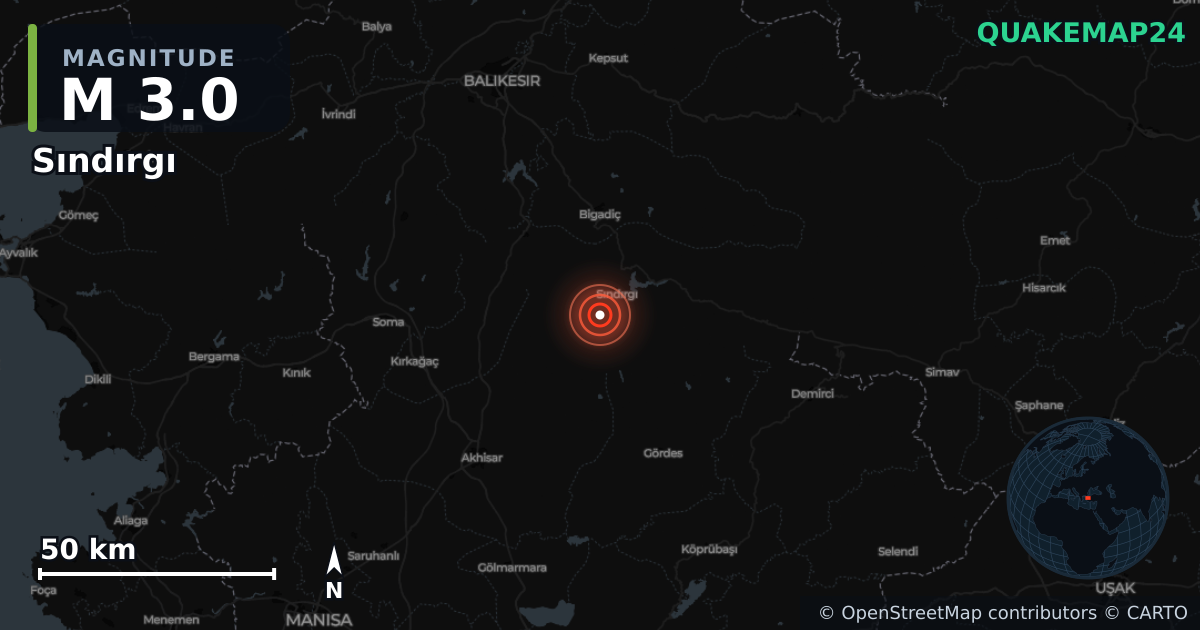Terremoto de M3,0 cerca de WESTERN TURKEY (Turquía) · 2025-12-31 — Mapa de la ubicación del epicentro