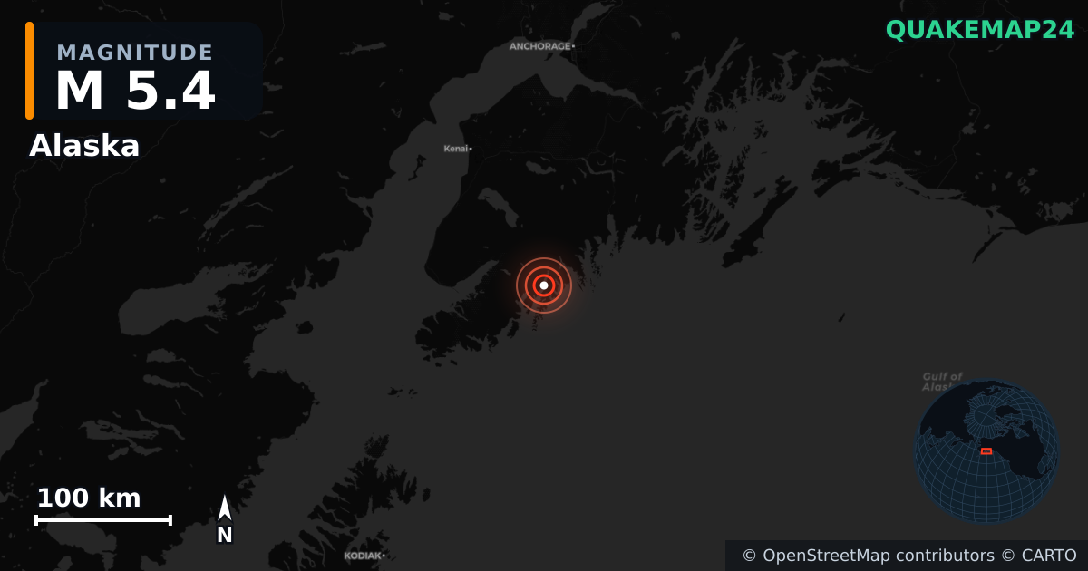 M5.4 earthquake near Alaska on Oct 30, 2025 — map of epicenter and shaking intensity | QuakeMap24
