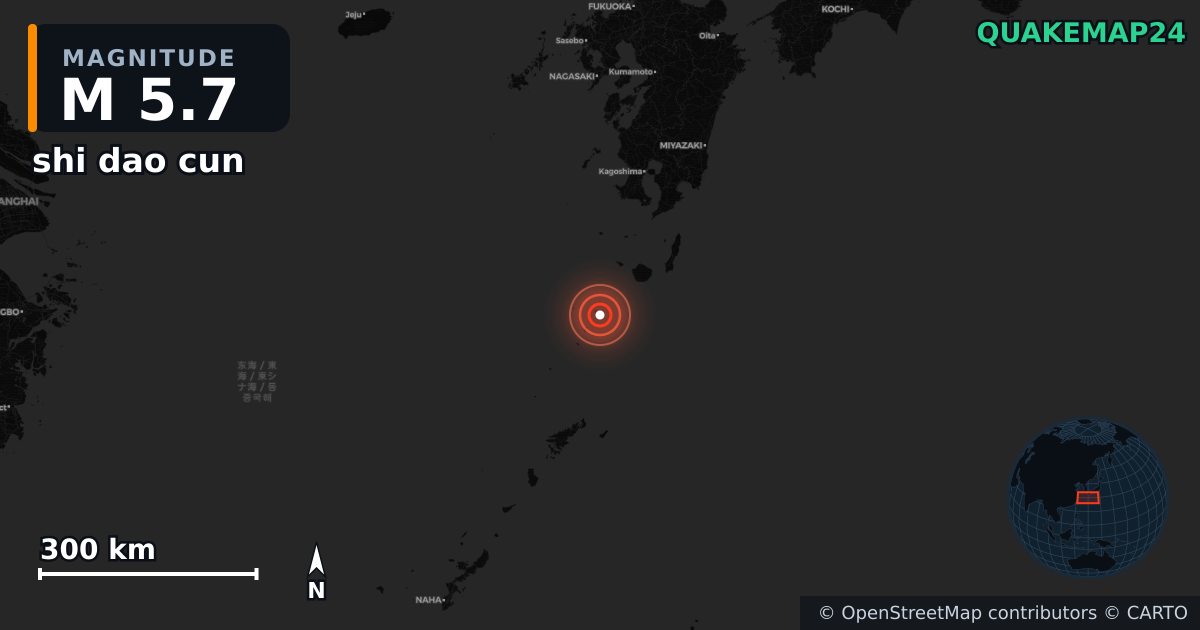 M5.7 earthquake near shi dao cun on Feb 4, 2026 — map of epicenter and shaking intensity | QuakeMap24