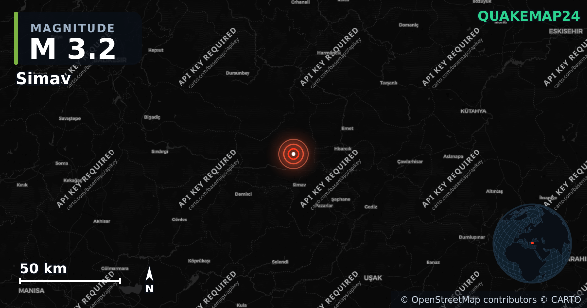 M3.2 earthquake near Simav on Sep 3, 2026 — map of epicenter and shaking intensity | QuakeMap24