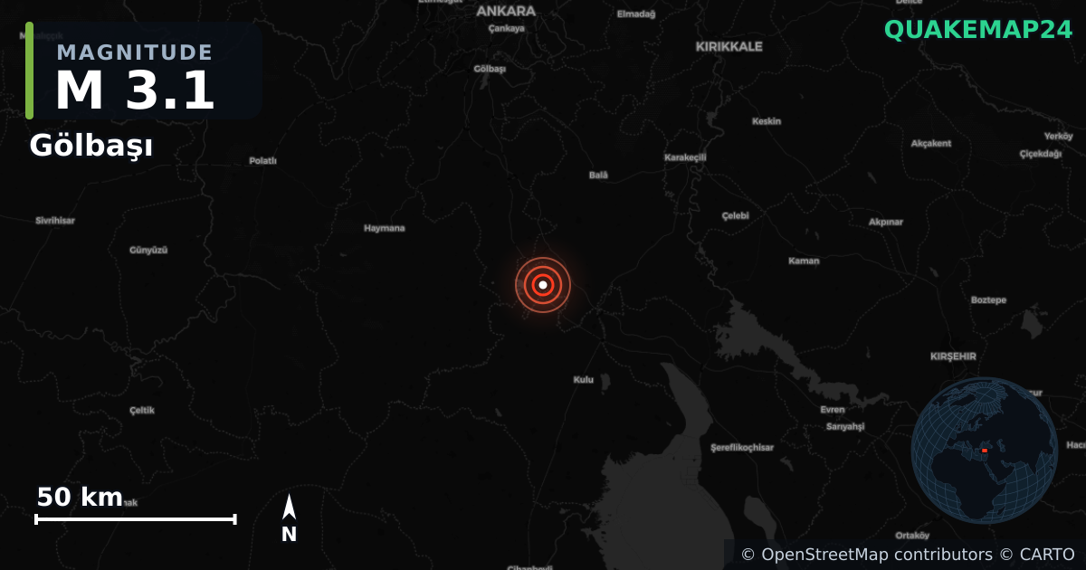 M3.1 earthquake near Gölbaşı on Sep 14, 2025 — map of epicenter and shaking intensity | QuakeMap24