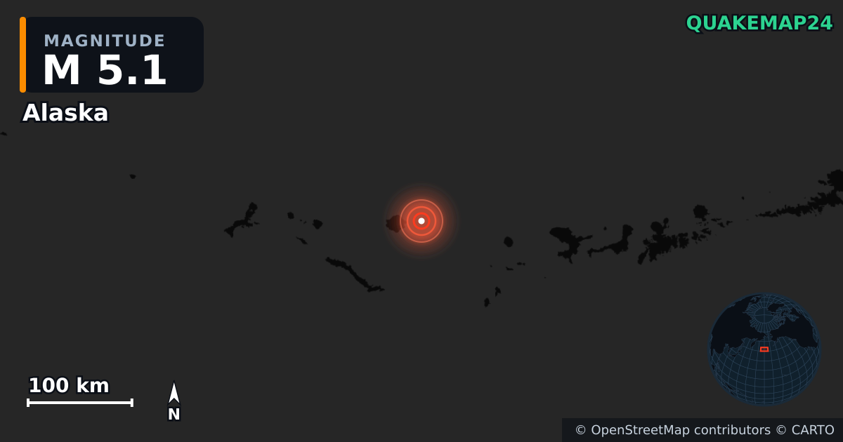 M5.1 earthquake near Alaska on Feb 19, 2026 — map of epicenter and shaking intensity | QuakeMap24