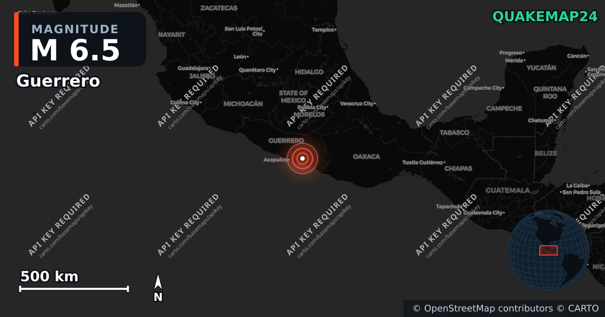 M6.5 earthquake near Guerrero on Jan 2, 2026 — map of epicenter and shaking intensity | QuakeMap24