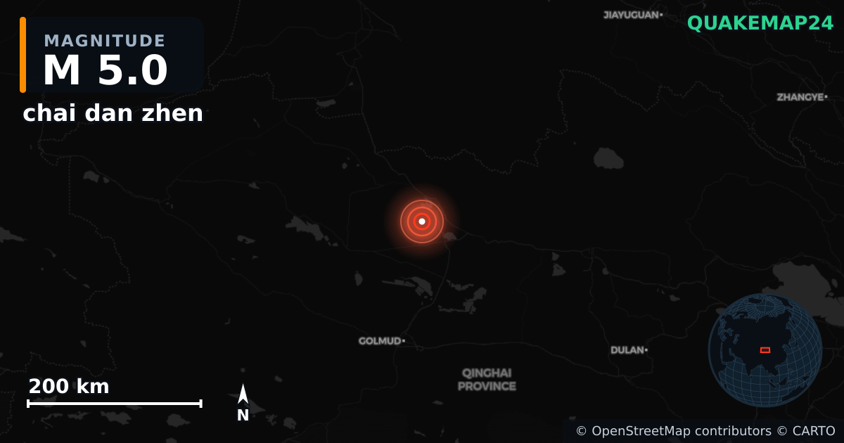 M5.0 earthquake near chai dan zhen on Jan 14, 2026 — map of epicenter and shaking intensity | QuakeMap24