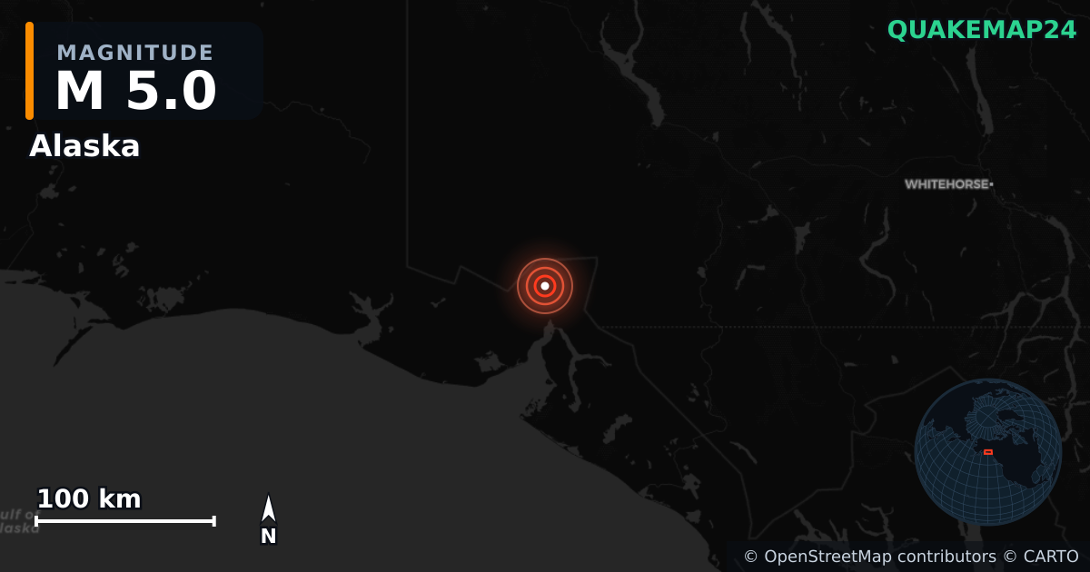 M5.0 earthquake near Alaska on Dec 6, 2025 — map of epicenter and shaking intensity | QuakeMap24