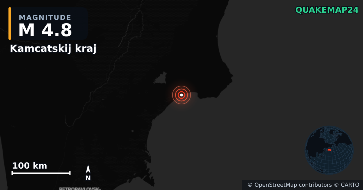 M4.8 earthquake near Kamcatskij kraj on Jul 5, 2025 — map of epicenter and shaking intensity | QuakeMap24