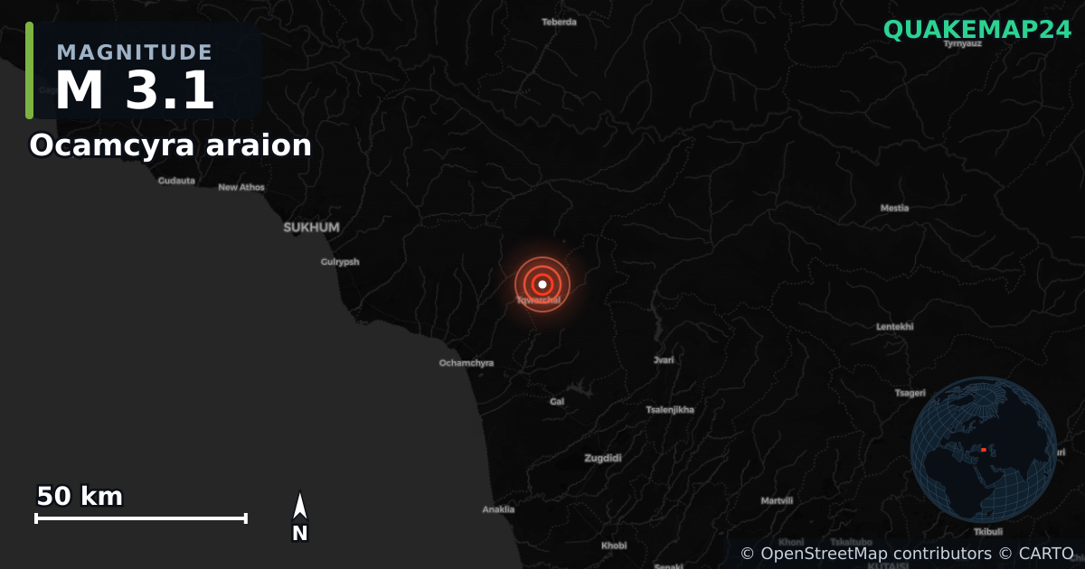 M3.1 earthquake near Ocamcyra araion on May 31, 2026 — map of epicenter and shaking intensity | QuakeMap24