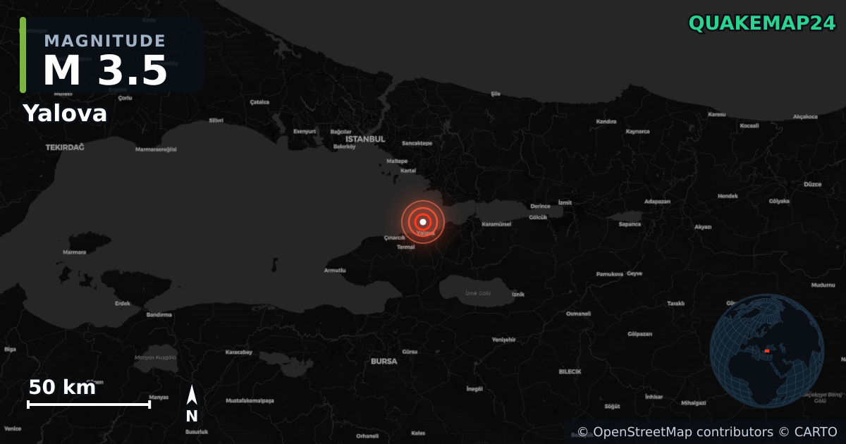 Séisme de M3,5 près de Yalova (Turquie) · 2026-10-10 — Carte de localisation de l’épicentre