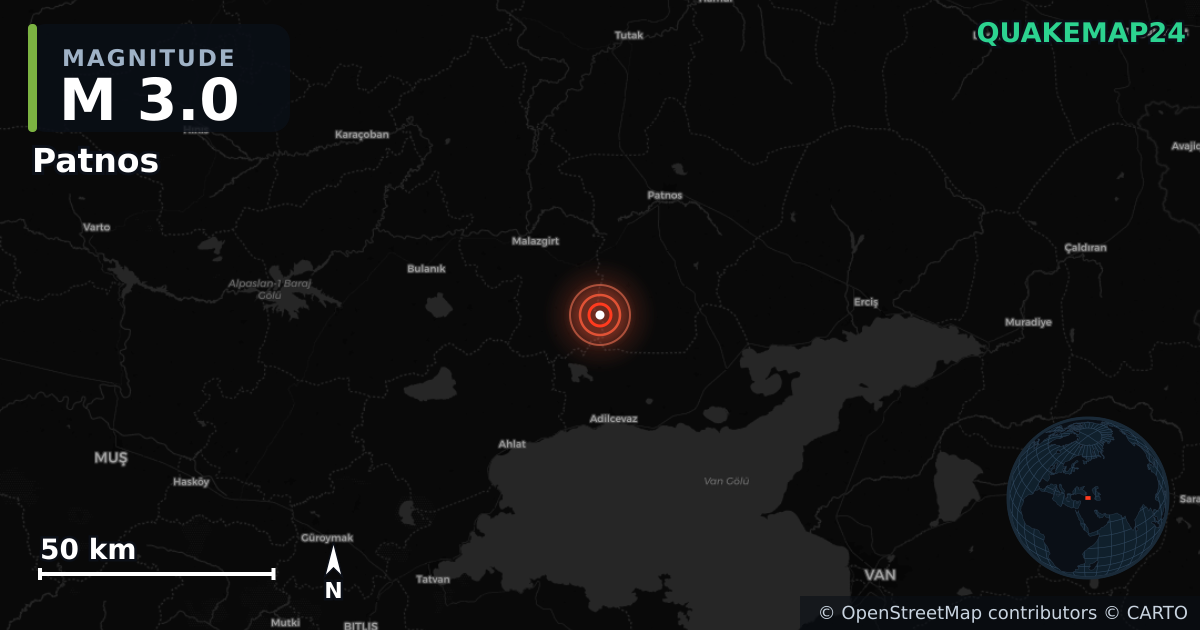 Sismo de M3,0 perto de EASTERN TURKEY (Turquia) · 2025-11-26 — Mapa da localização do epicentro