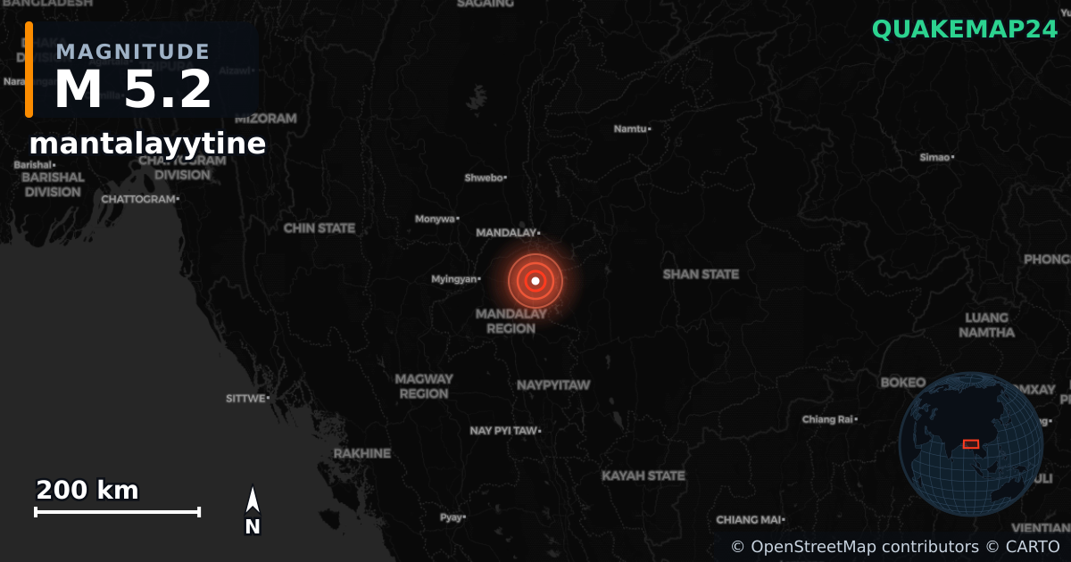 M5.2 earthquake near mantalayytine on May 17, 2025 — map of epicenter and shaking intensity | QuakeMap24