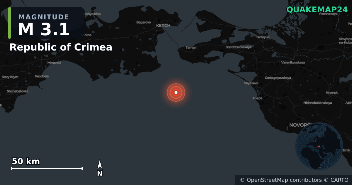 Erdbeben M3,1 bei Republic of Crimea (Ukraine) · 2026-10-26 — Karte der Lage des Epizentrums